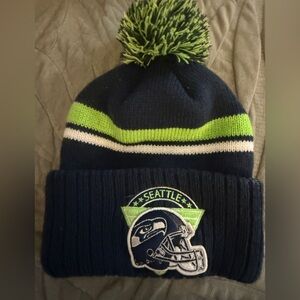 Seattle Seahawks Navy and Green NFL Pom-Pom Beanie Hat